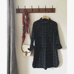 Black Plaid Shirt Dress